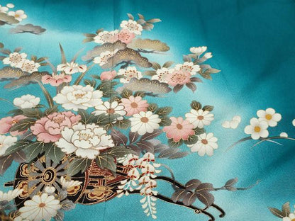 平和屋着物●豪華振袖　花車文　暈し染め　金彩　鈴乃屋扱い　正絹　逸品　DABK0588ud