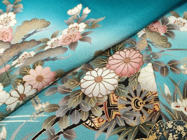 平和屋着物●豪華振袖　花車文　暈し染め　金彩　鈴乃屋扱い　正絹　逸品　DABK0588ud