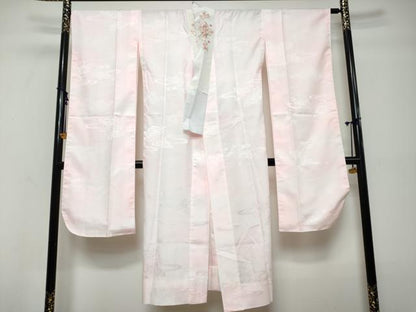 平和屋着物●振袖用長襦袢　無双仕立て　エ霞花地紋　暈し染め　半衿刺繍　洗える着物　未使用　DABK0593ud