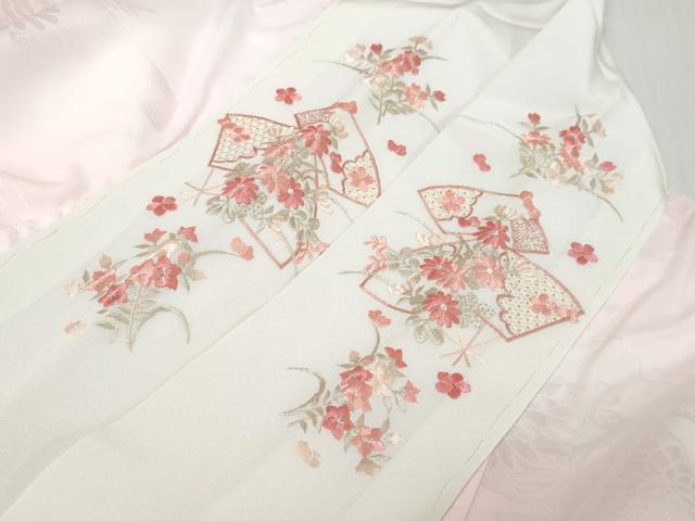 平和屋着物●振袖用長襦袢　無双仕立て　エ霞花地紋　暈し染め　半衿刺繍　洗える着物　未使用　DABK0593ud