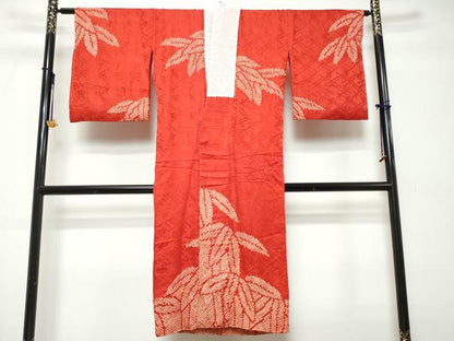 平和屋着物●アンティーク　大正ロマン　長襦袢　袷　絞り　鳳凰笹文　赤色　正絹　逸品　DABK0594ud