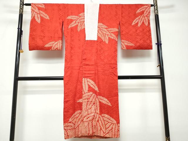 平和屋着物●アンティーク　大正ロマン　長襦袢　袷　絞り　鳳凰笹文　赤色　正絹　逸品　DABK0594ud