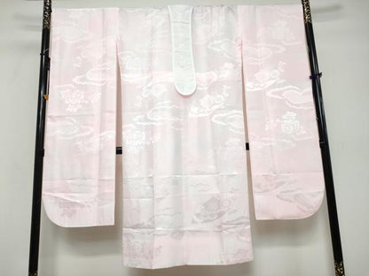 平和屋着物●振袖用長襦袢　無双仕立て　雲霞地紙花地紋　京都きもの友禅扱い　半衿刺繍　洗える着物　DABK0596ud