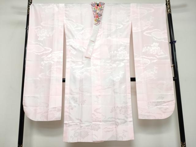 平和屋着物●振袖用長襦袢　無双仕立て　雲霞地紙花地紋　京都きもの友禅扱い　半衿刺繍　洗える着物　DABK0596ud