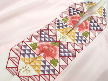 平和屋着物●振袖用長襦袢　無双仕立て　雲霞地紙花地紋　京都きもの友禅扱い　半衿刺繍　洗える着物　DABK0596ud