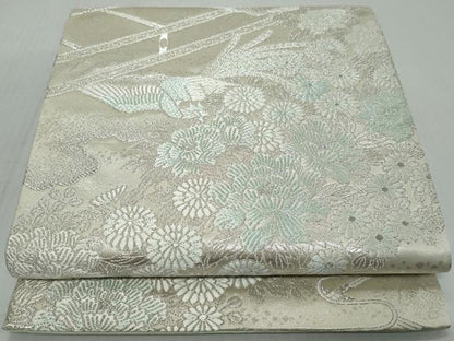 平和屋着物◎六通柄袋帯　唐織　吉祥雲取花鳥文　銀糸　正絹　逸品　DABK0601ud