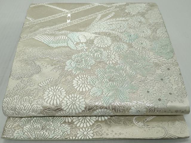 平和屋着物◎六通柄袋帯　唐織　吉祥雲取花鳥文　銀糸　正絹　逸品　DABK0601ud