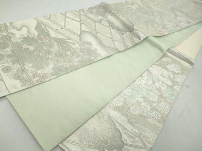 平和屋着物◎六通柄袋帯　唐織　吉祥雲取花鳥文　銀糸　正絹　逸品　DABK0601ud