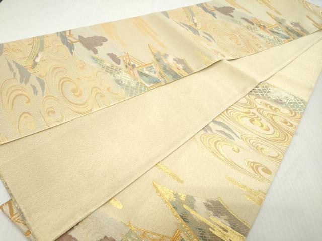 平和屋着物◎六通柄袋帯　流水風景文　金糸　正絹　逸品　DABK0605ud