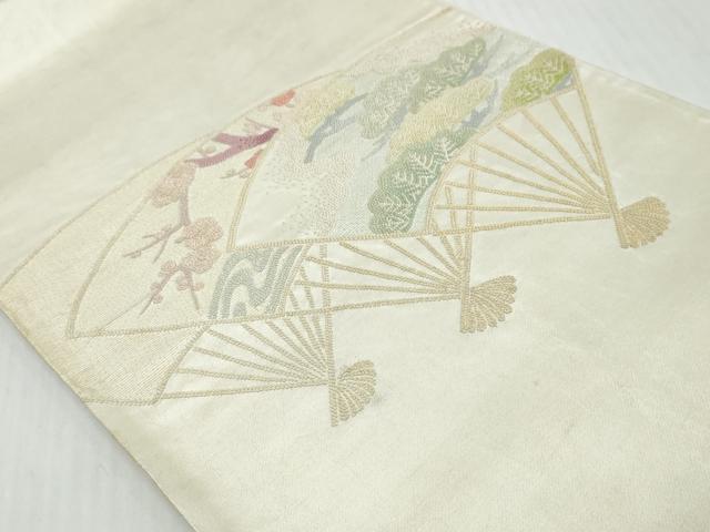 平和屋着物◎中国三大刺繍　相良刺繍　太鼓柄文袋帯　総刺繍　扇面梅松文　正絹　逸品　DABK0607ud
