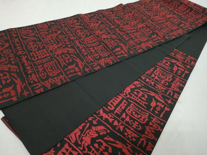 平和屋着物◎六通柄　本袋帯　エジプト壁画文様　黒地　正絹　逸品　DABK0636ud