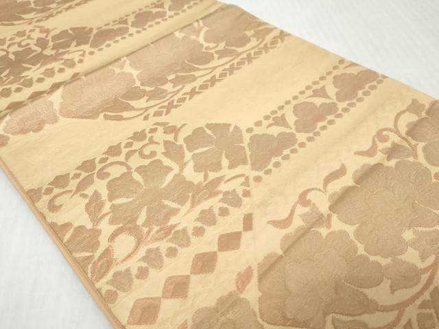 平和屋着物◎六通柄袋帯　横段洋花文　金糸　正絹　逸品　DABK0654ud
