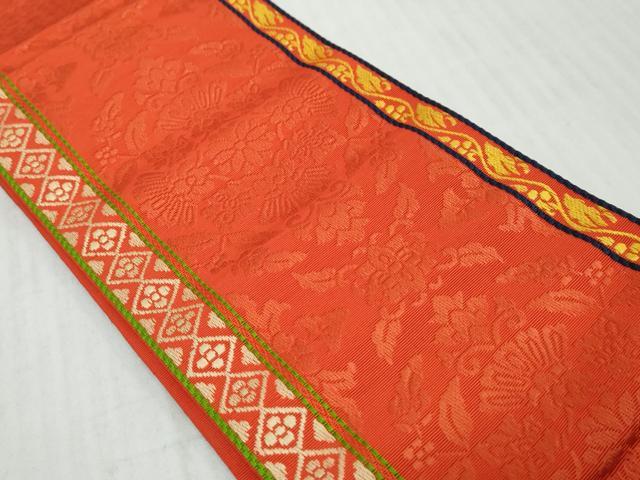 平和屋着物◎本場筑前博多織　半幅帯　洋花文　証紙付き　正絹　逸品　DABK0657ud