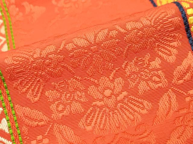 平和屋着物◎本場筑前博多織　半幅帯　洋花文　証紙付き　正絹　逸品　DABK0657ud