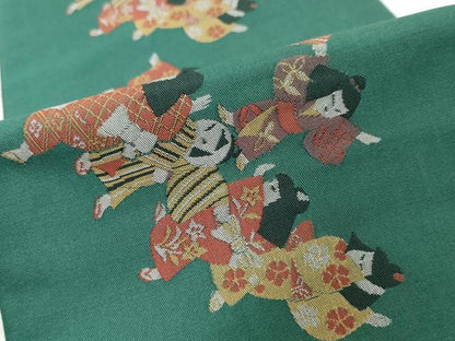 平和屋着物◎本場筑前博多織　半幅帯　童子遊び　原田織物謹製　証紙付き　正絹　逸品　DABK0669ud