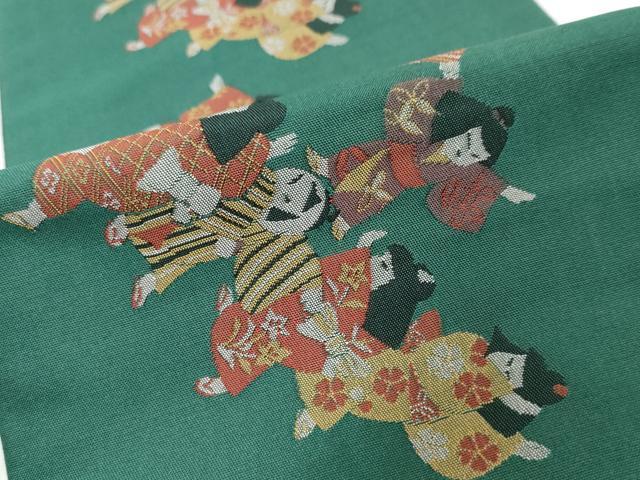 平和屋着物◎本場筑前博多織　半幅帯　童子遊び　原田織物謹製　証紙付き　正絹　逸品　DABK0669ud