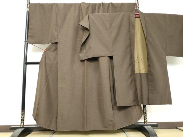 平和屋着物●男性　色無地　アンサンブル　長羽織　赤墨色　キングサイズ　洗える着物　DABK0673ud