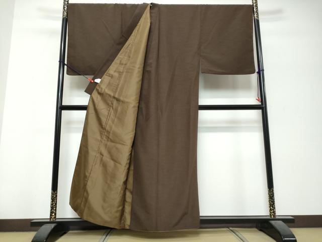 平和屋着物●男性　色無地　アンサンブル　長羽織　赤墨色　キングサイズ　洗える着物　DABK0673ud