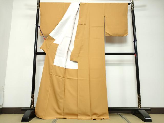 平和屋着物●上質な色無地　山吹茶色　正絹　逸品　DABK0678ud