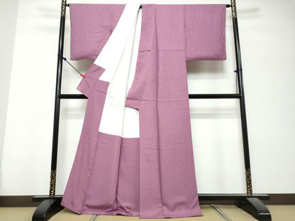 平和屋着物●上質な色無地　抽象地紋　紅紫色　正絹　逸品　DABK0679ud