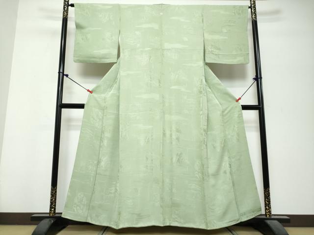 平和屋着物●上質な色無地　遠山風景地紋　苗色　正絹　逸品　DABK0680ud
