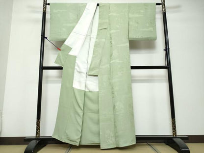 平和屋着物●上質な色無地　遠山風景地紋　苗色　正絹　逸品　DABK0680ud