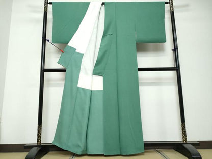 平和屋着物●ファッションデザイナー 花井幸子　色無地　常磐色　正絹　逸品　DABK0683ud