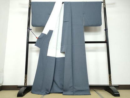 平和屋着物●上質な色無地　紺鼠色　正絹　逸品　DABK0688ud