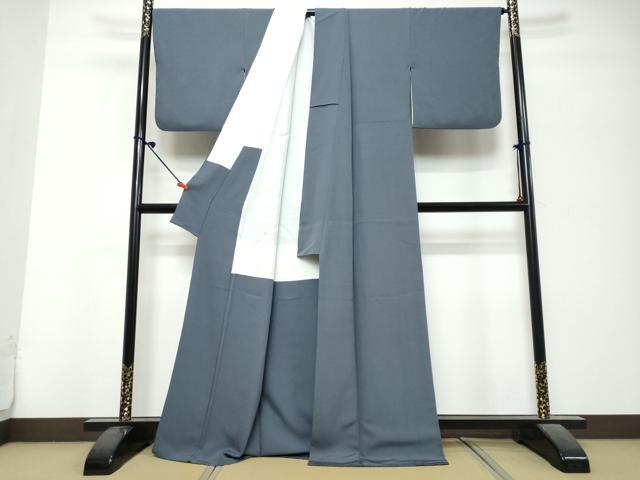 平和屋着物●上質な色無地　紺鼠色　正絹　逸品　DABK0688ud