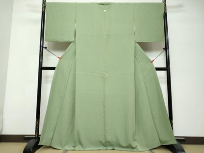 平和屋着物●上質な色無地　柳色　正絹　逸品　DABK0692ud