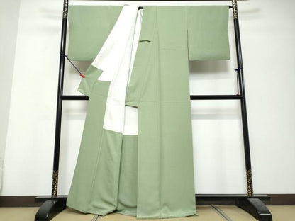 平和屋着物●上質な色無地　柳色　正絹　逸品　DABK0692ud
