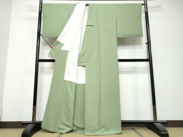 平和屋着物●上質な色無地　柳色　正絹　逸品　DABK0692ud