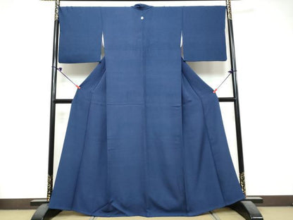 平和屋着物●上質な色無地　紋意匠　留紺色　正絹　逸品　DABK0693ud