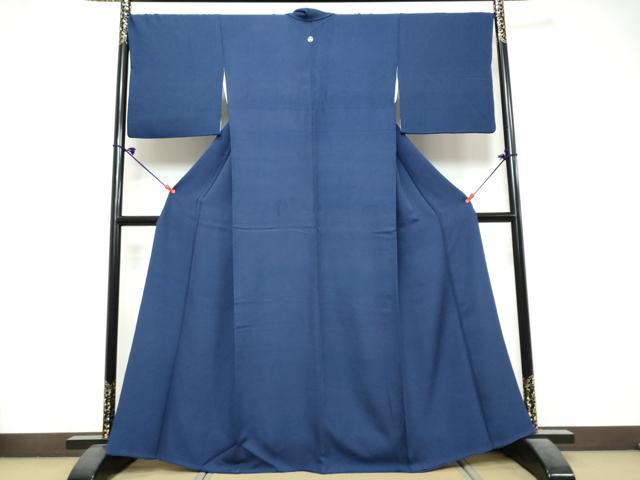 平和屋着物●上質な色無地　紋意匠　留紺色　正絹　逸品　DABK0693ud