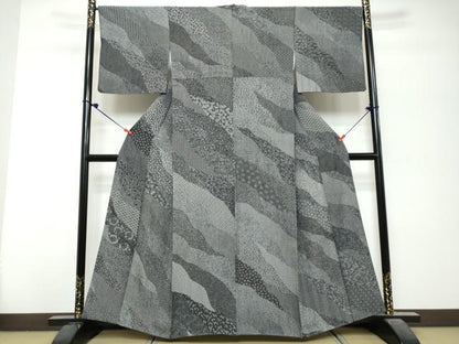 平和屋着物●江戸小紋　百柄　黒地　正絹　逸品　DABK0696ud
