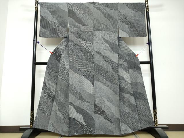 平和屋着物●江戸小紋　百柄　黒地　正絹　逸品　DABK0696ud