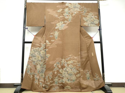 平和屋着物●小林文次郎　訪問着　風景草花文　正絹　逸品　DABK0698ud