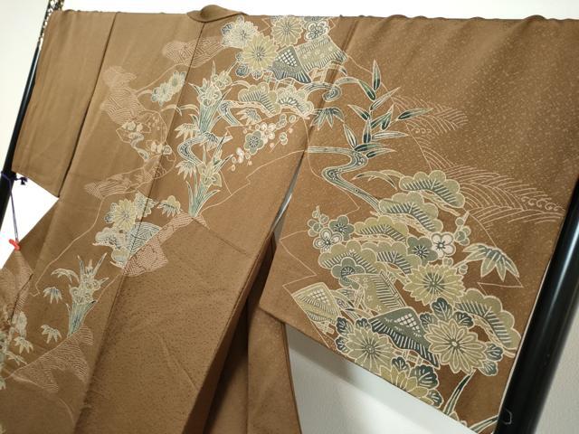 平和屋着物●小林文次郎　訪問着　風景草花文　正絹　逸品　DABK0698ud