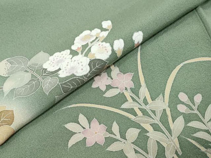 平和屋着物●訪問着　友禅　作家物　枝花文　暈し染め　正絹　逸品　DABK0700ud
