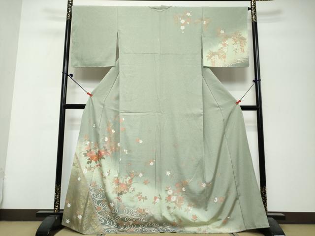 平和屋着物●訪問着　流水飾花文　暈し染め　金彩　正絹　逸品　DABK0701ud