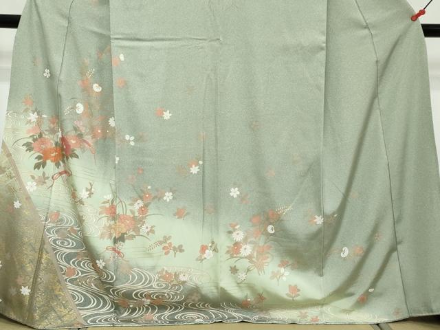 平和屋着物●訪問着　流水飾花文　暈し染め　金彩　正絹　逸品　DABK0701ud