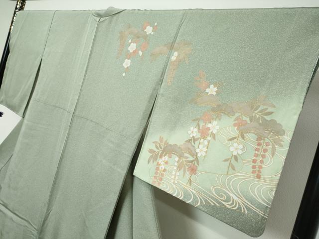 平和屋着物●訪問着　流水飾花文　暈し染め　金彩　正絹　逸品　DABK0701ud