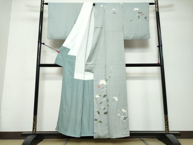平和屋着物●訪問着　友禅　作家物　草花文　正絹　逸品　DABK0702ud