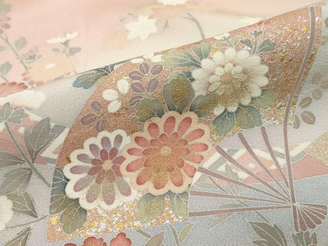 平和屋着物●十日町友禅作家　松雨　色留袖　扇面御所車草花文　暈し染め　金銀彩　正絹　逸品　DABK0705ud