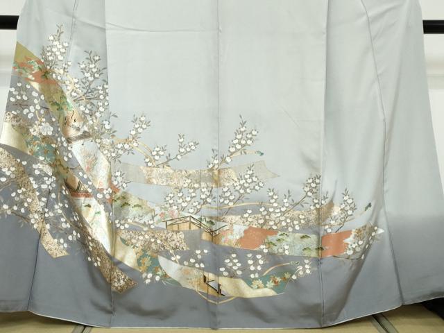 平和屋着物●訪問着　平安草花文　暈し染め　金銀彩　正絹　逸品　DABK0707ud