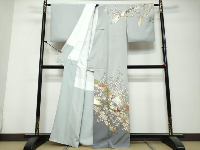 平和屋着物●訪問着　平安草花文　暈し染め　金銀彩　正絹　逸品　DABK0707ud