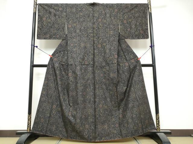 平和屋着物●本場大島紬　9マルキ　洋花文　正絹　逸品　未使用　DABK0708ud
