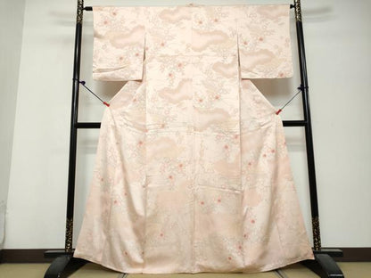 平和屋着物●上質な小紋　地紋起こし　雲取草花籬文　正絹　逸品　DABK0709ud