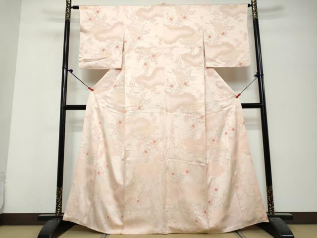 平和屋着物●上質な小紋　地紋起こし　雲取草花籬文　正絹　逸品　DABK0709ud