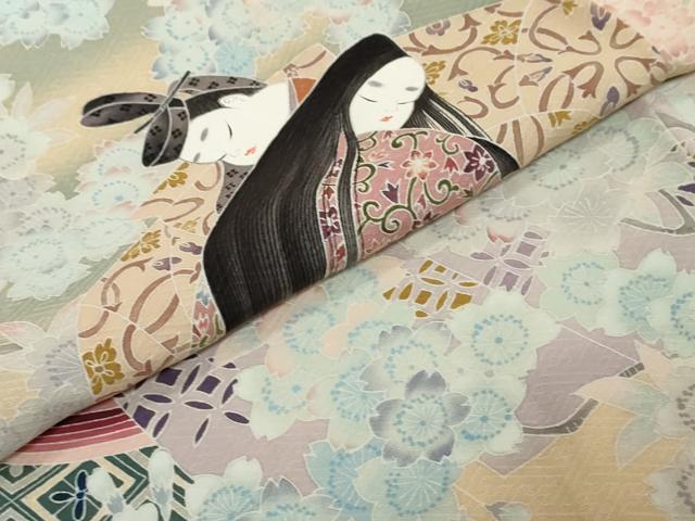 平和屋着物●豪華色留袖　人物枝桜文　暈し染め　金彩　正絹　逸品　DABK0715ud